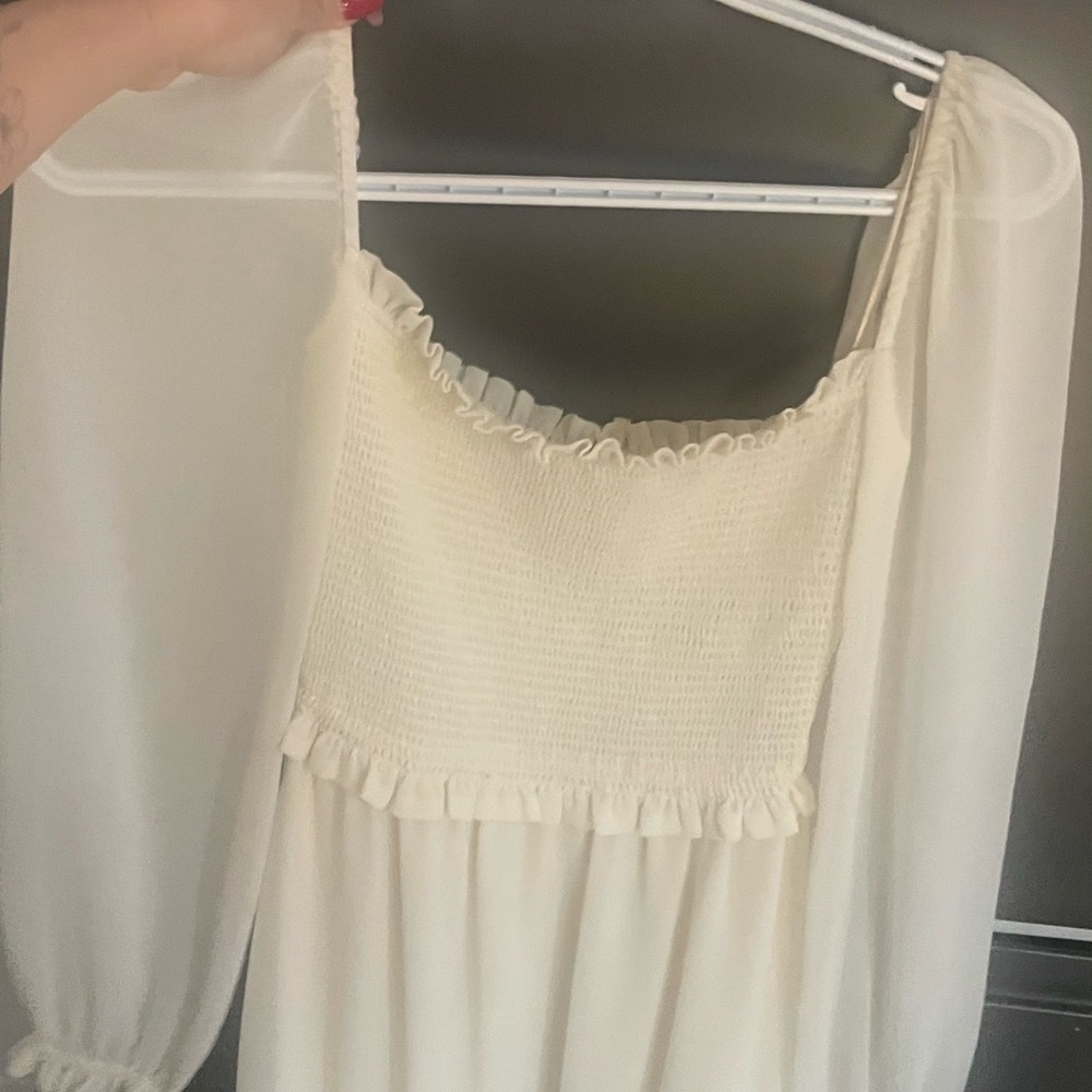 Wilfred Cream Smocked Long-Sleeve Midi Dress